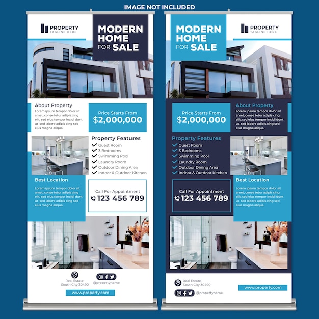 Modern Home for Sale Roll Up Banner Print Template in Modern Design Style