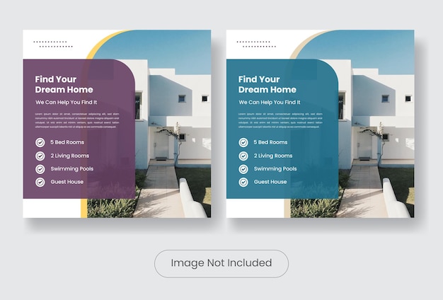 Modern Home for sale social media post template banner set.  