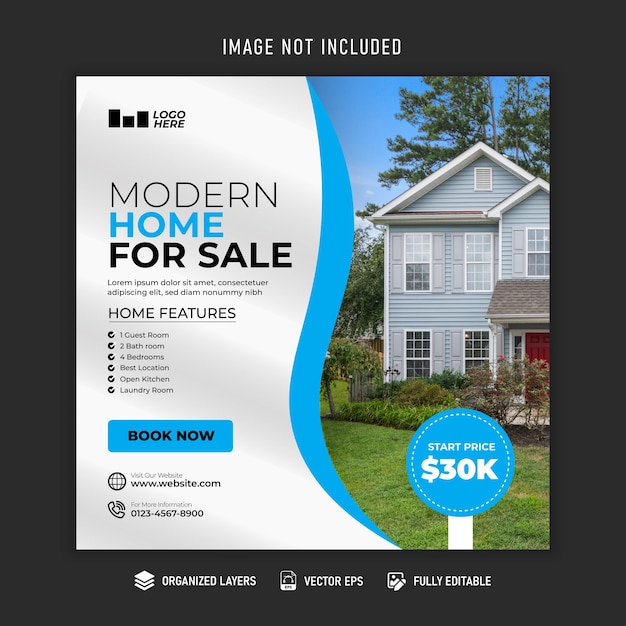 Modern home for sale social media post template premium vector