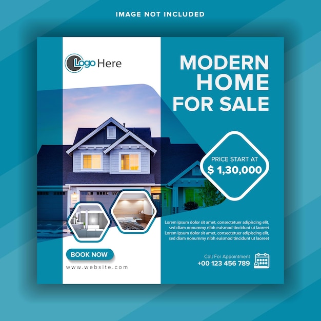 Modern home for sale social media post template or square web banner