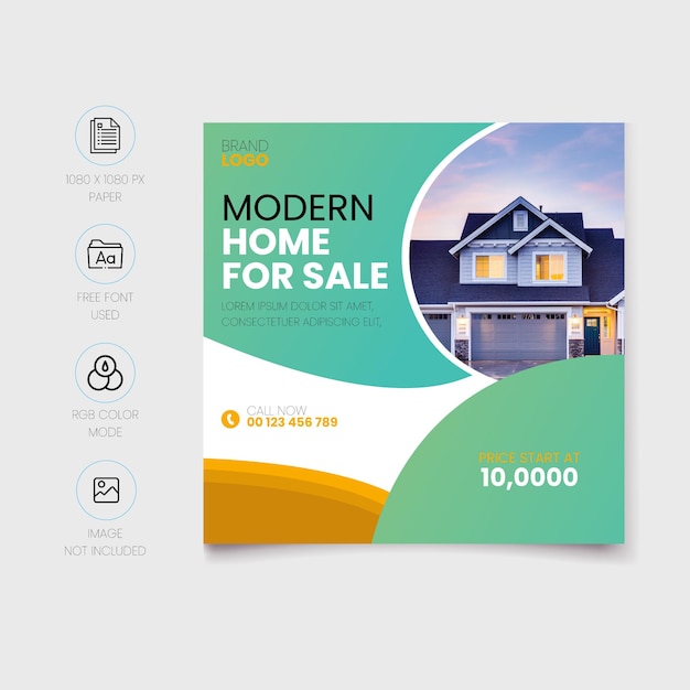 modern home for sale social media post template