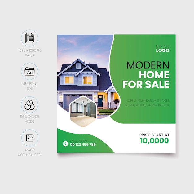 modern home for sale social media post template