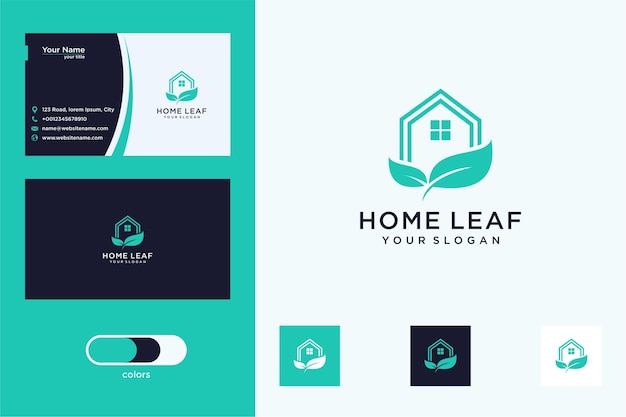 modern home with leaf logo design and business card