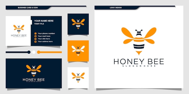 Modern honey bee animals logo design and business card Premium Vector