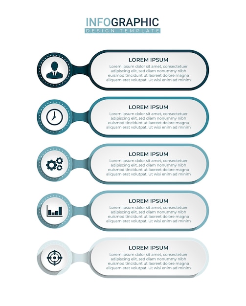 Modern horizontal label infographic in 5 steps elements Business presentation graphic template