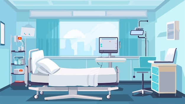 Vector modern hospital room with bed and health monitors