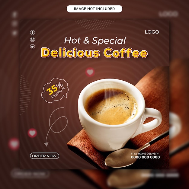 Modern hot delicious coffee social media post template design