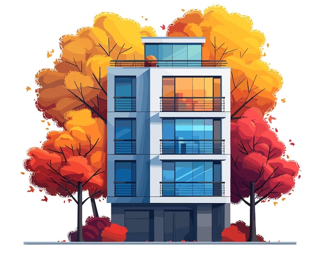 Modern house in autumn season Vector illustration of a modern house