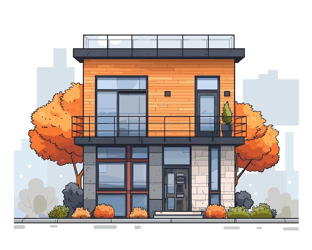 Vector modern house in autumn season vector illustration of a modern house