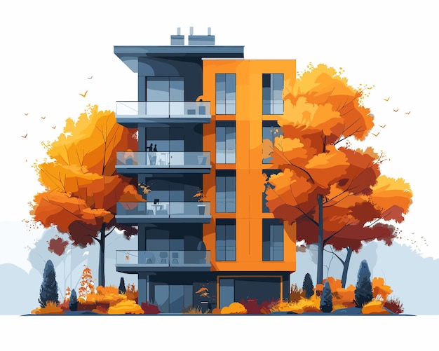 Modern house in autumn Vector illustration in flat style House with a beautiful facade