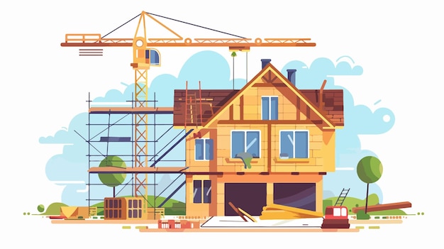 Vector modern house construction trending concept flat illustration