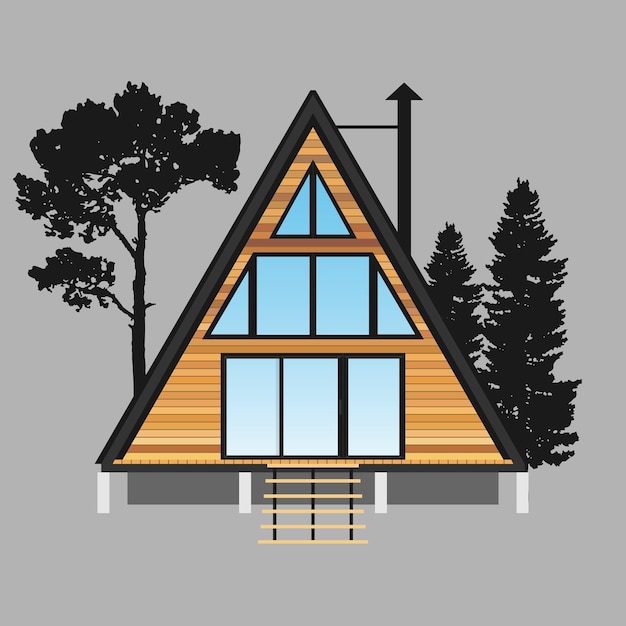 Vector modern house a-frame cabin