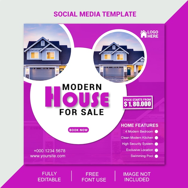 modern house for sale social media design template