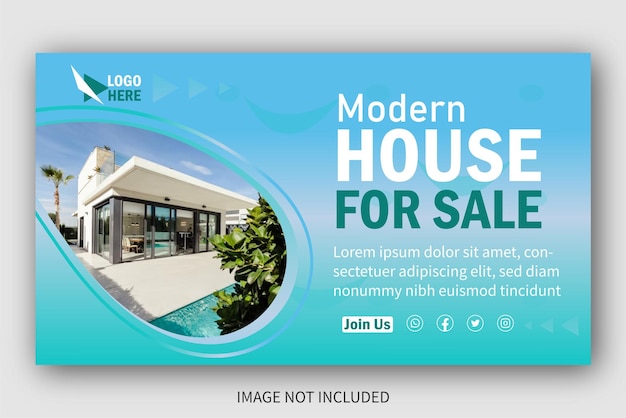 Vector modern house for sale you tube thumbnail design and web banner for real estate home sale business