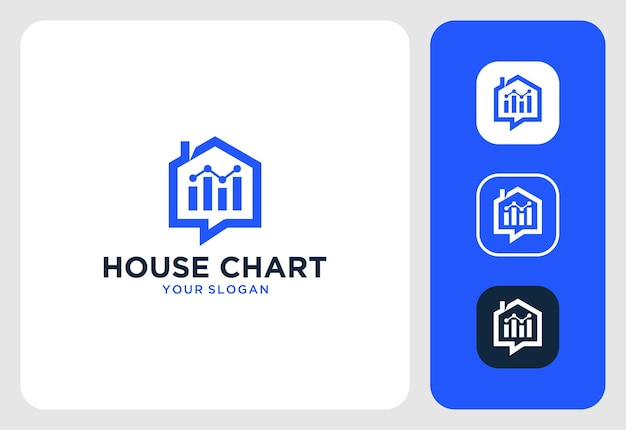 Modern house with bar chart logo design inspiration