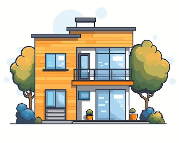 Modern house with a beautiful facade Vector illustration of a modern house