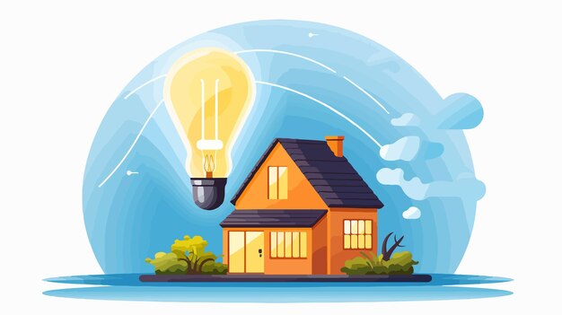 Vector modern house with energy efficient light bulb and gas flame vector illustration