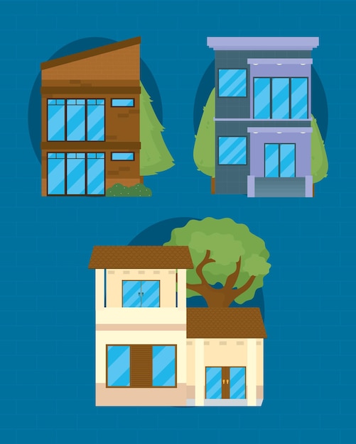 Modern houses icon set