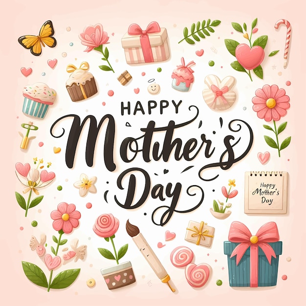 A modern illustration of a happy mothers day with paper flowers and letter on The illustration can