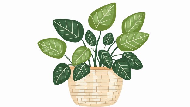 Vector modern indoor potted leaves in rattan natural pot for home decor