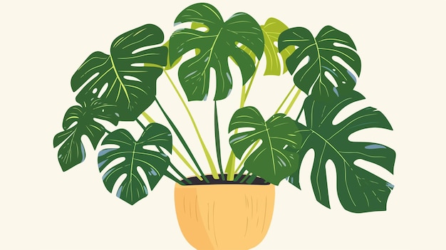 Modern Indoor Potted Plant Monstera Deliciosa Illustration