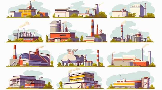 Vector modern industrial factory and plant buildings collection