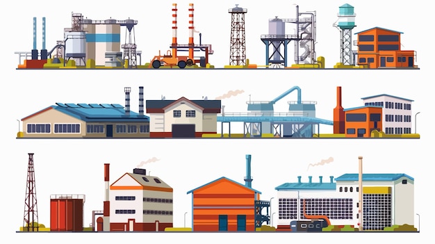 Vector modern industrial factory and plant buildings exterior view