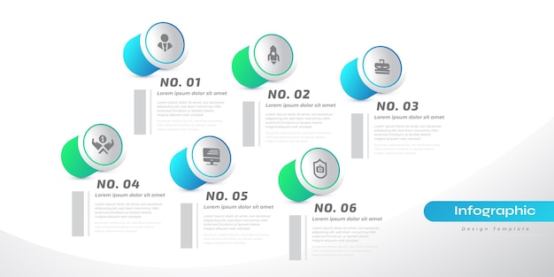 Modern Infographic Design Template with 6 Options or Steps Can be used for Presentation Workflow Layout Diagram or Annual Report Timeline Diagram Presentation Design