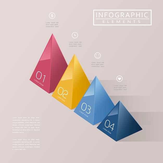 Modern infographic design with glossy 3d triangles elements