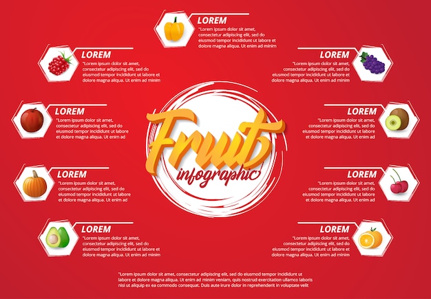 Vector modern infographic fruits with red background