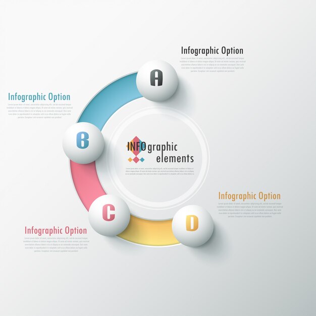 Modern infographic options banner with white spheres on color path