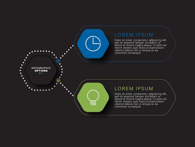 Modern infographic template concept with hexagonal realistic elements in flat colors on a black