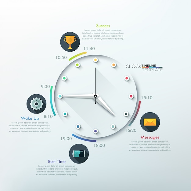 Vector modern infographic timeline with creative minimal clock