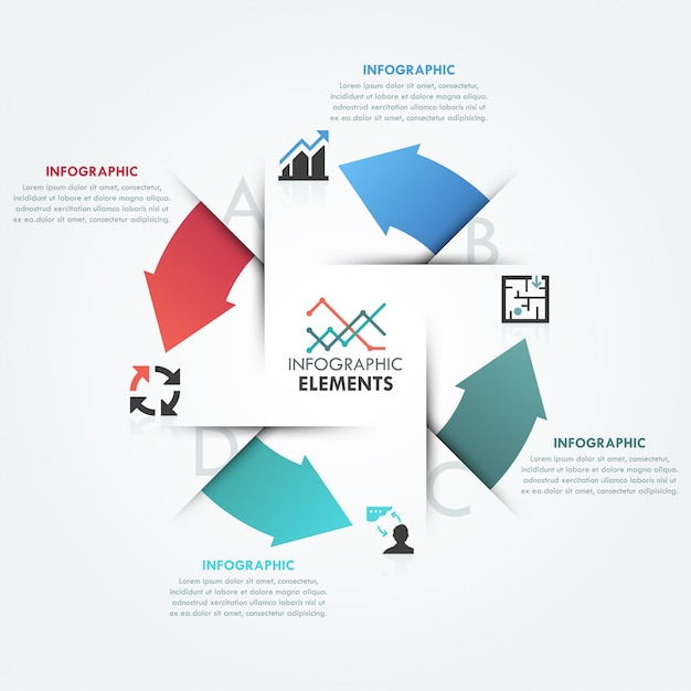 Modern infographics cycle template with 4 flat arrows