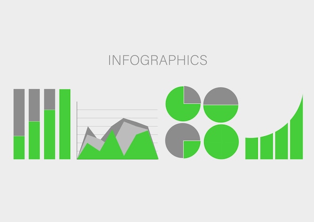 Vector modern infographics design green and gray data visualization with bar graphs line charts and pie