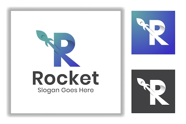 Modern initial letter R with rocket launch for business start up, corporate identity logo template