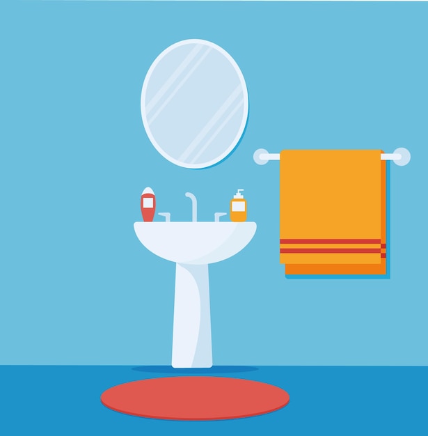 Modern interior of bathroom sink and mirror. Flat vector illustration Eps 10