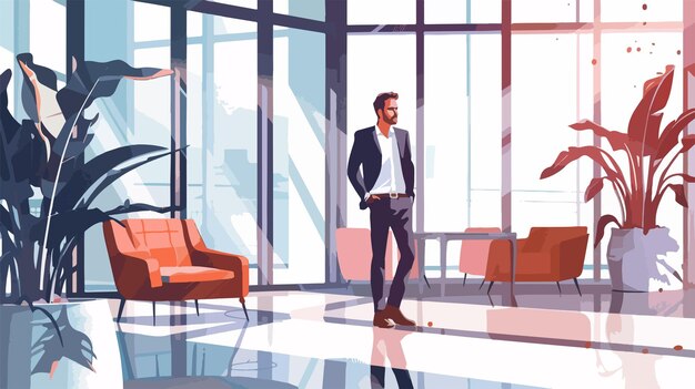 Vector modern interior businessman mixed media flat style