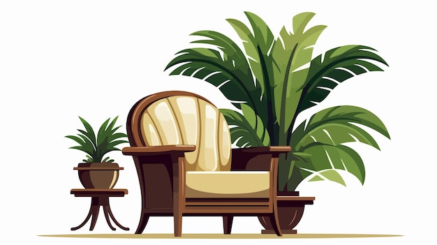 Modern Interior Decoration with Armchair Plant and Clock in Flat Vector Style