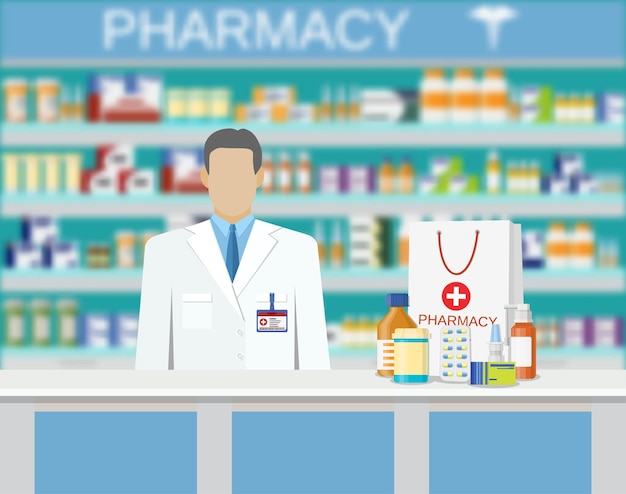 Modern interior pharmacy or drugstore