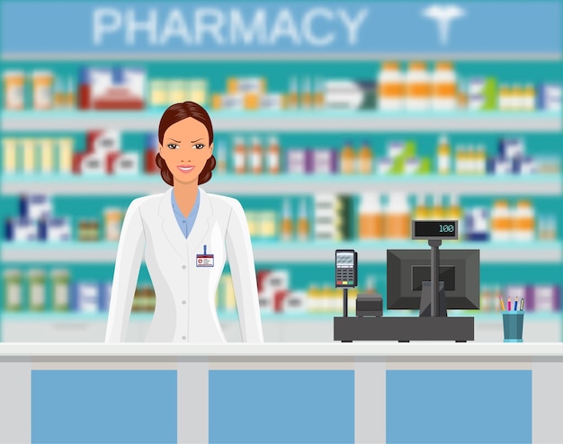 Modern interior pharmacy or drugstore