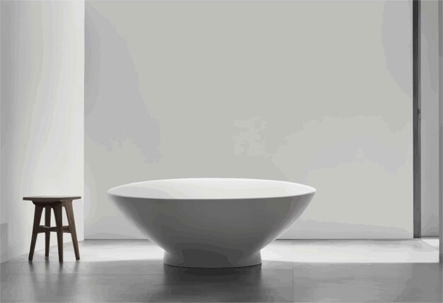 Vector modern interior with a large white bathtub 3d renderingmodern interior with a large white bathtub