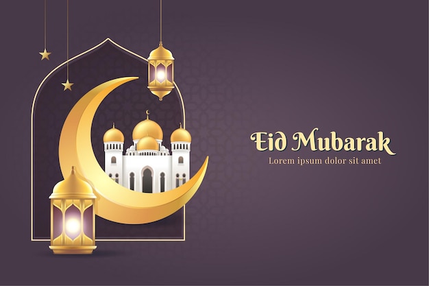 Modern Islamic holiday banner Illustration Background with mosque crescent moon and lantern