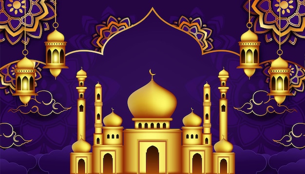 Modern islamic ramadan and eid mubarak background illustration 