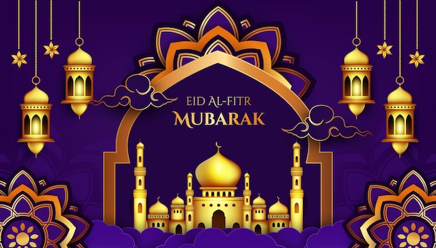 Modern islamic ramadan and eid mubarak background illustration 