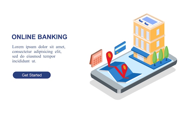 Modern isometric banner of online banking 