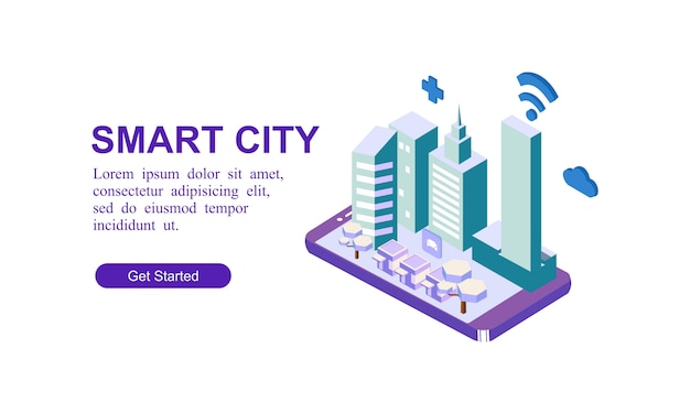 Modern isometric banner of smart city 