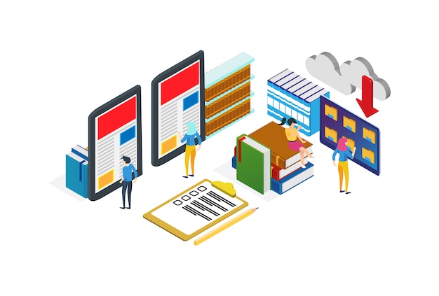 Modern Isometric Digital Library Illustration