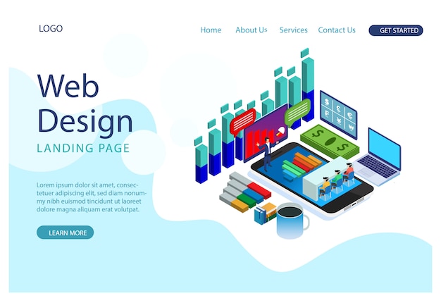 The modern  isometric graph analysis and online data processing. online based  illustration 