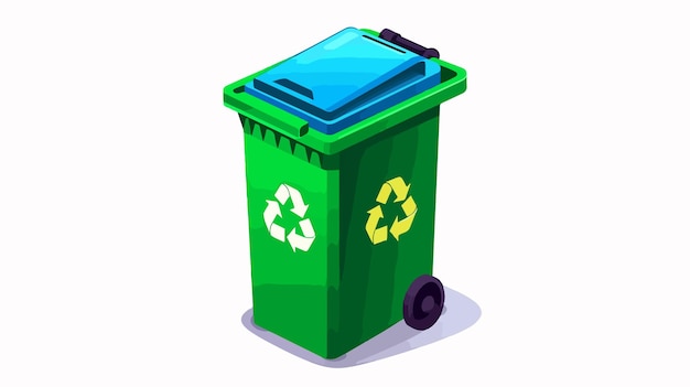 Modern Isometric Style Recycling Bin on Plain Background